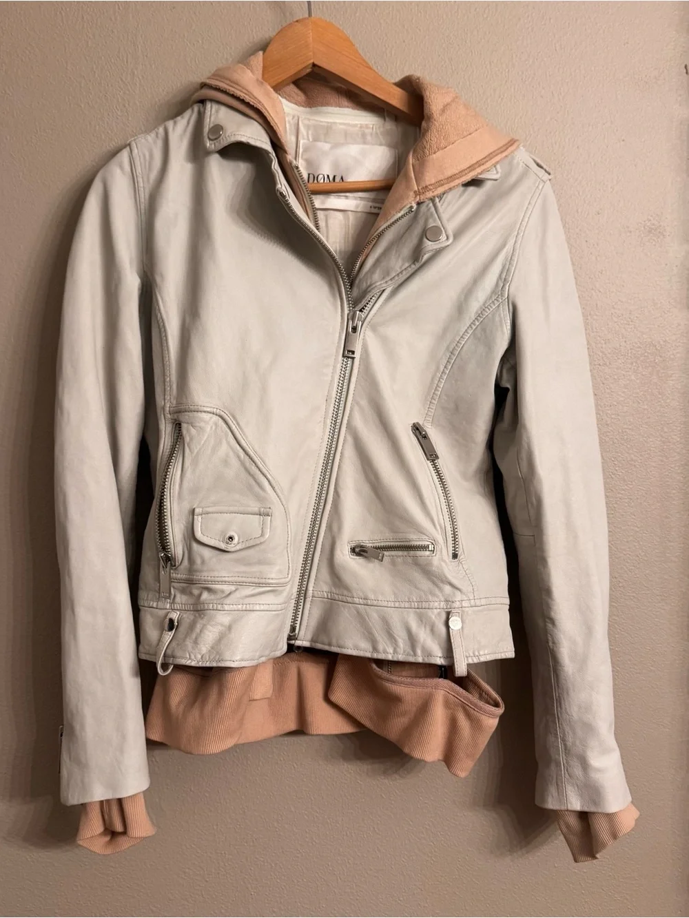 DOMA Leather Moto Jacket with Removable‎ Hood + Hem